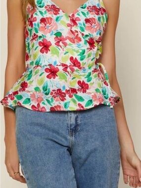 Skies are Blue Ivory Sleeveless Floral Print Wrap Cami Tank Top